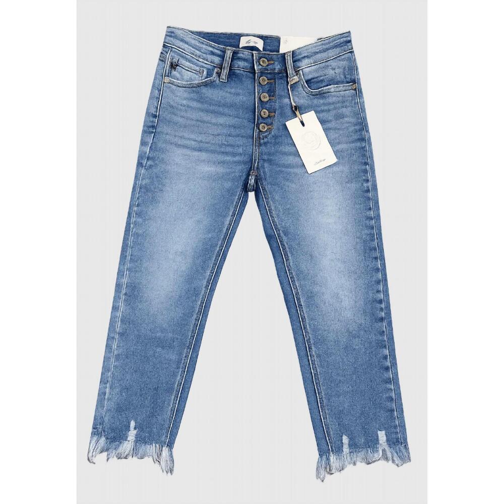 NEW KANCAN women's jamie mid rise capri in blue